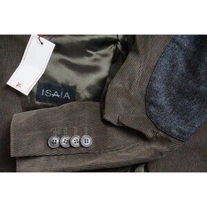 Isaia Napoli Brown Gray Flannel Elbow Cotton Cord Sport Coat Jacket 40R NEW